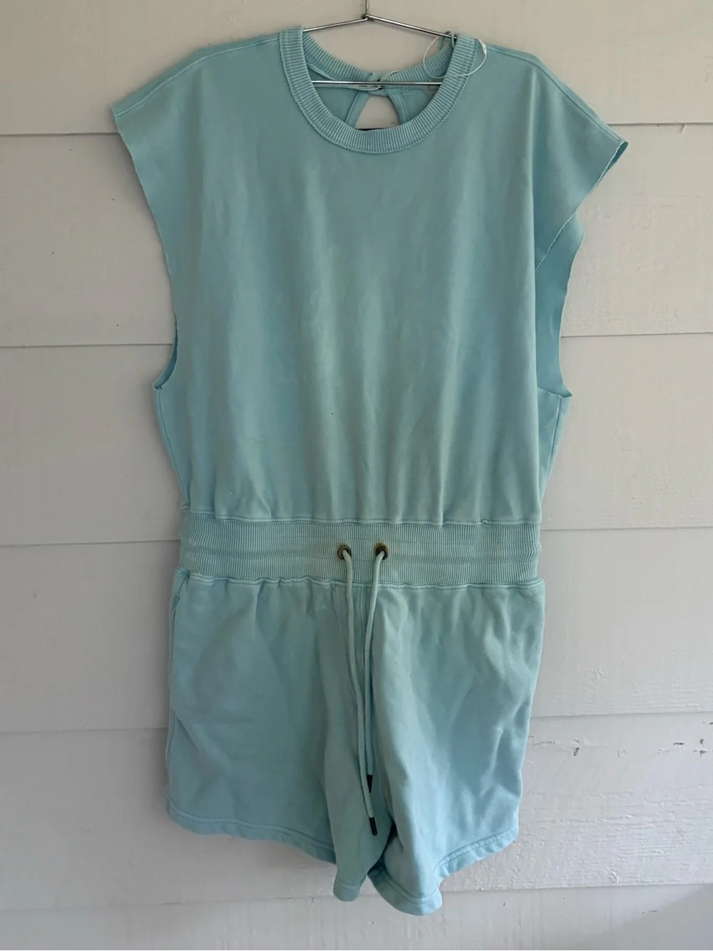Free People Movement Blue Open Back Romper Medium Drawstring Athletic Lounge